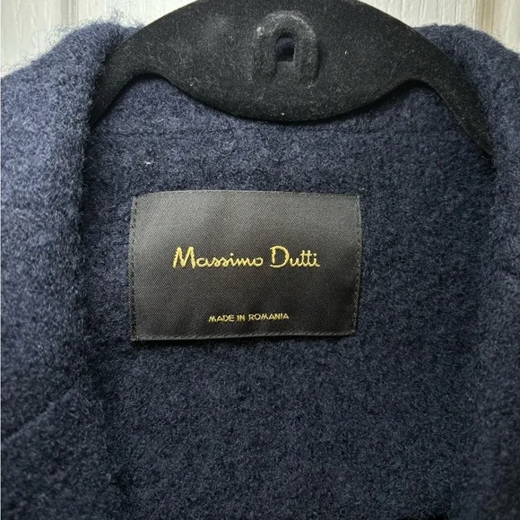 Massimo Dutti - Long Sleeve Women’s Business Casual Office Navy Blue Wool Blazer - Picture 3 of 11